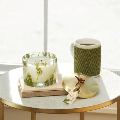 Thymes Frasier Fir Heritage 3-wick Pine Needle Candle Lit